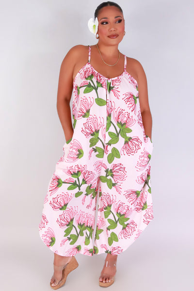 Jeans Warehouse Hawaii - PLUS PRINTED JUMPSUITS - OHIA LEHUA NO WAIST JUMPSUIT | By LUZ