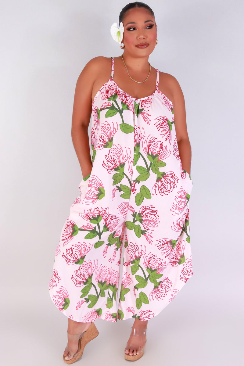 Jeans Warehouse Hawaii - PLUS PRINTED JUMPSUITS - OHIA LEHUA NO WAIST JUMPSUIT | By LUZ