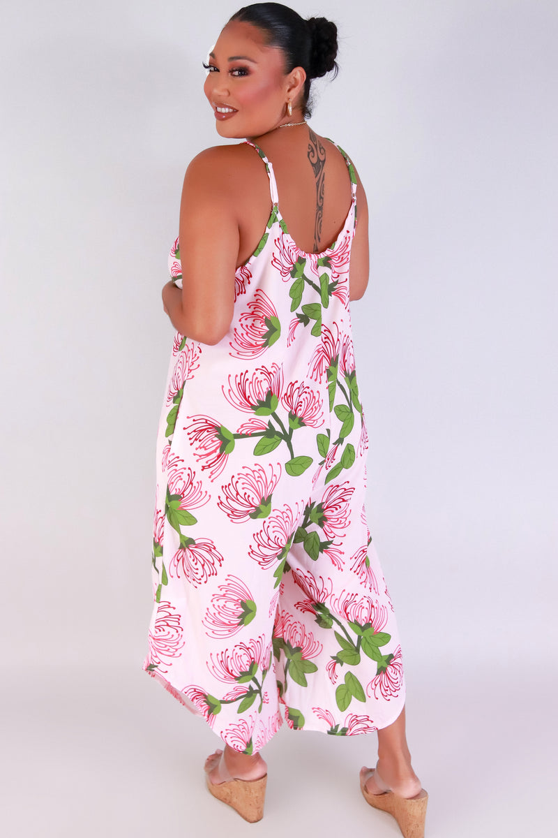 Jeans Warehouse Hawaii - PLUS PRINTED JUMPSUITS - OHIA LEHUA NO WAIST JUMPSUIT | By LUZ