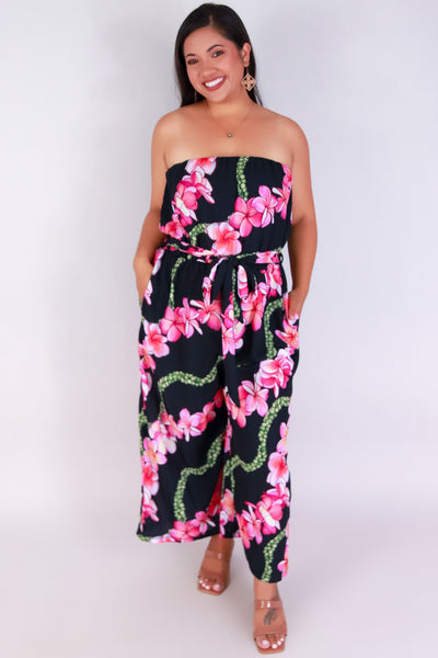 Jeans Warehouse Hawaii - PLUS PRINTED JUMPSUITS - PLUMERIA MOKIHANA TUBE JUMPSUIT | By LUZ