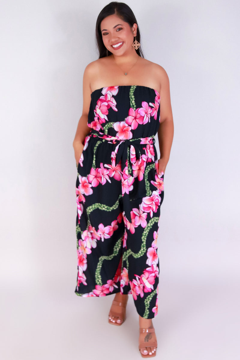 Jeans Warehouse Hawaii - PLUS PRINTED JUMPSUITS - PLUMERIA MOKIHANA TUBE JUMPSUIT | By LUZ