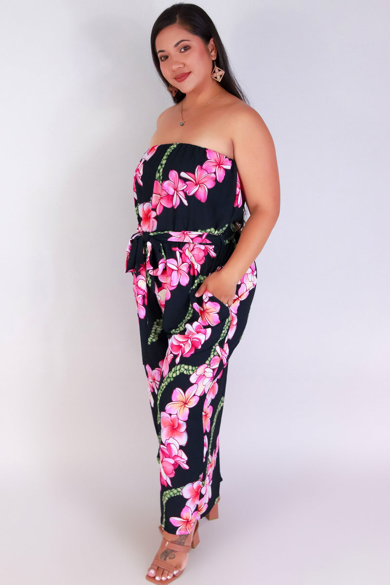 Jeans Warehouse Hawaii - PLUS PRINTED JUMPSUITS - PLUMERIA MOKIHANA TUBE JUMPSUIT | By LUZ