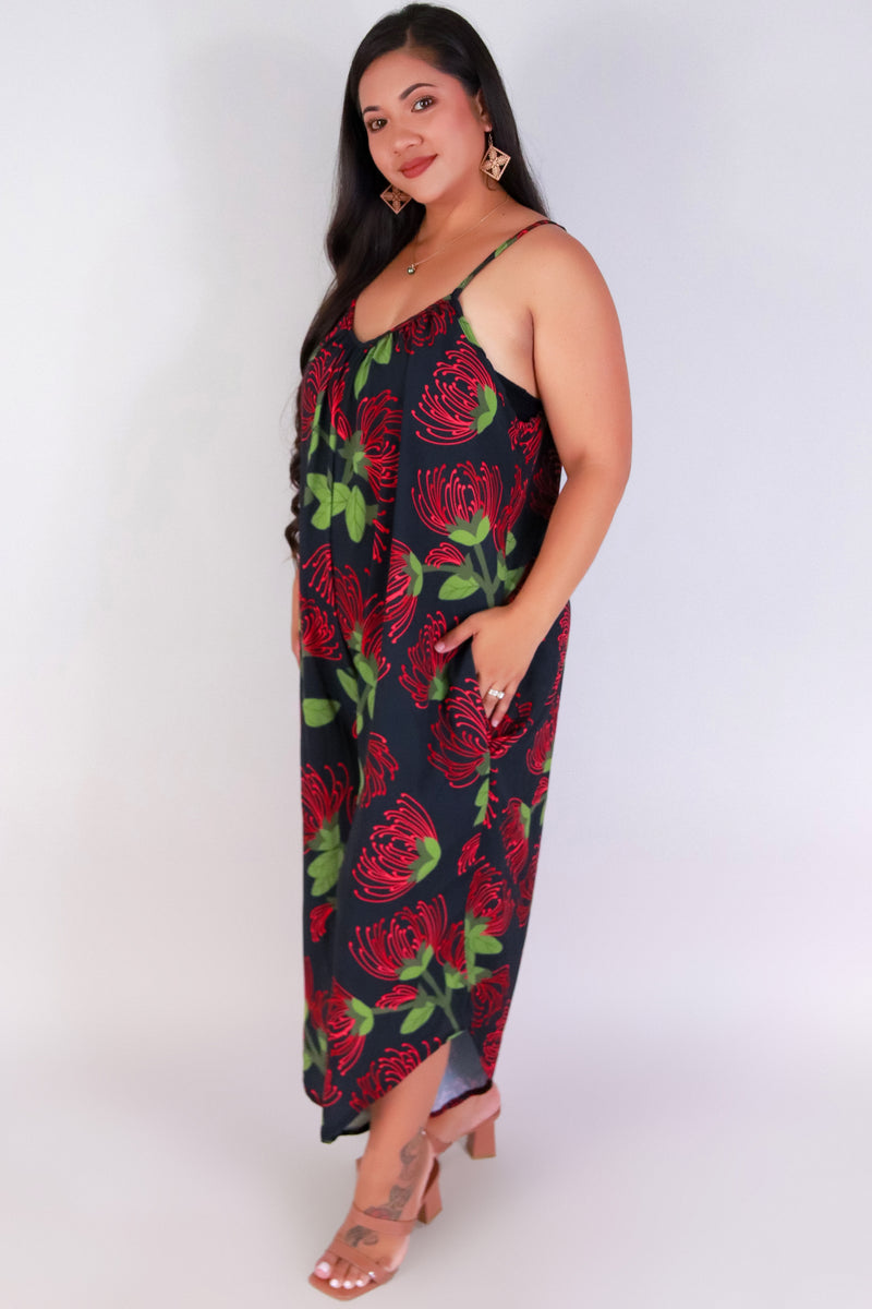 Jeans Warehouse Hawaii - PLUS PRINTED JUMPSUITS - OHIA LEHUA NO WAIST JUMPSUIT | By LUZ