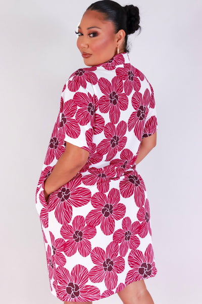Jeans Warehouse Hawaii - PLUS PLUS WOVEN PRINT DRESSES - HAU FLOWER BUTTON DOWN DRESS | By LUZ