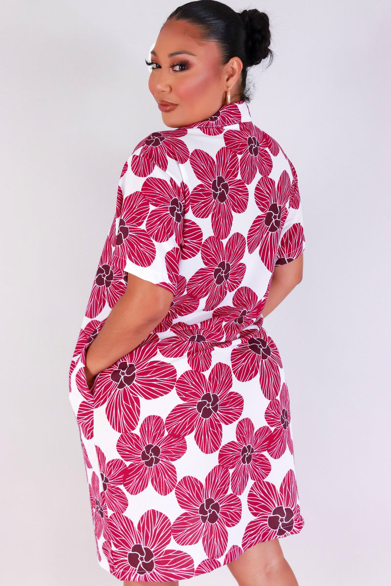 Jeans Warehouse Hawaii - PLUS PLUS WOVEN PRINT DRESSES - HAU FLOWER BUTTON DOWN DRESS | By LUZ