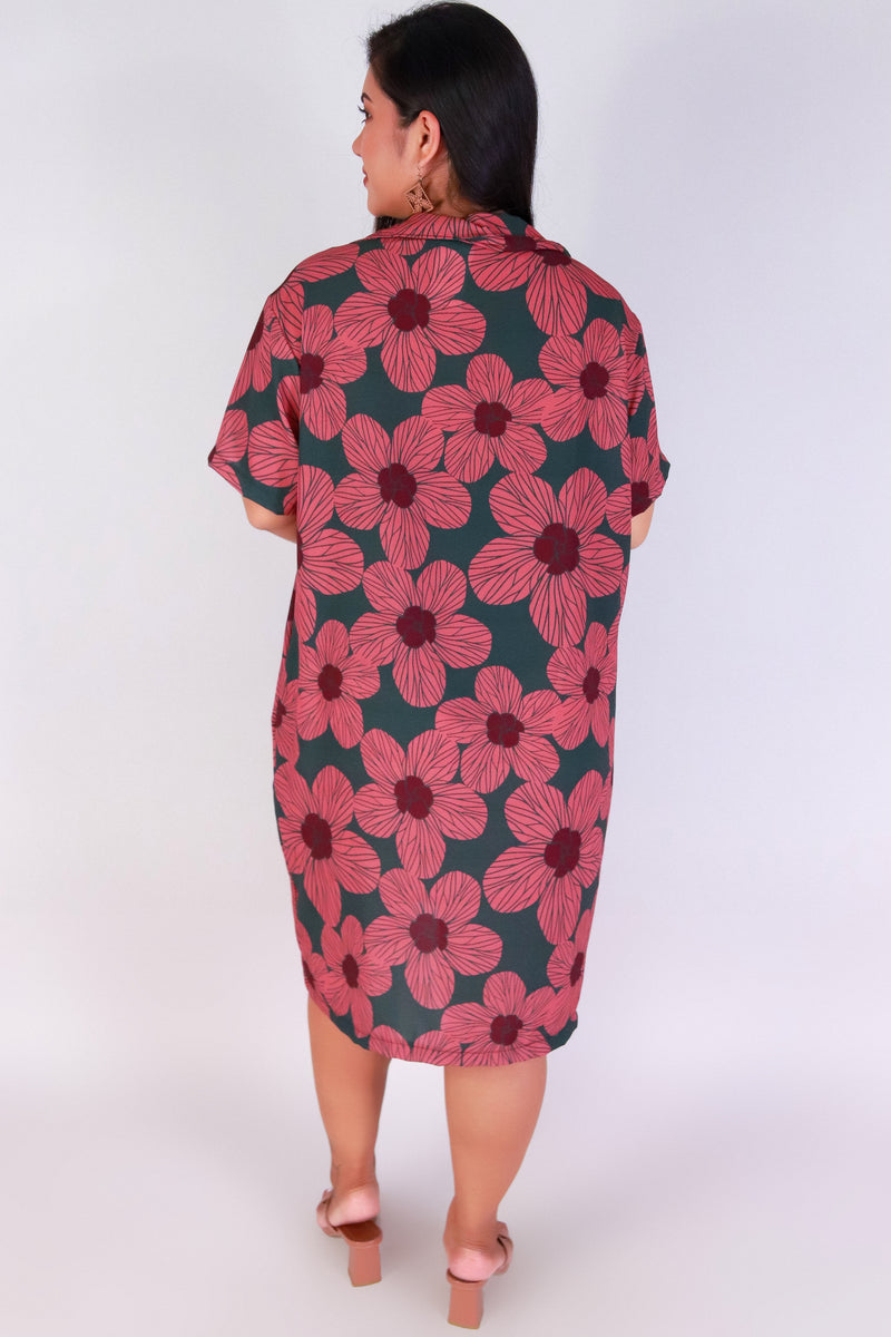 Jeans Warehouse Hawaii - PLUS PLUS WOVEN PRINT DRESSES - HAU FLOWER BUTTON DOWN DRESS | By LUZ
