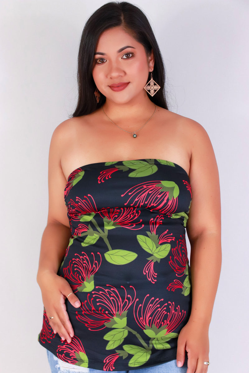 Jeans Warehouse Hawaii - PLUS PRINTED S/L - OHIA LEHUA LONG TUBE TOP | By LUZ