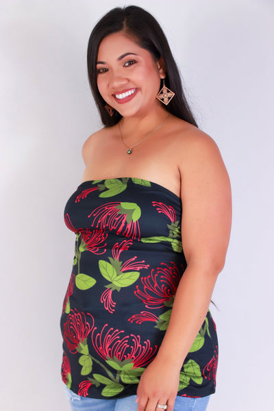 Jeans Warehouse Hawaii - PLUS PRINTED S/L - OHIA LEHUA LONG TUBE TOP | By LUZ