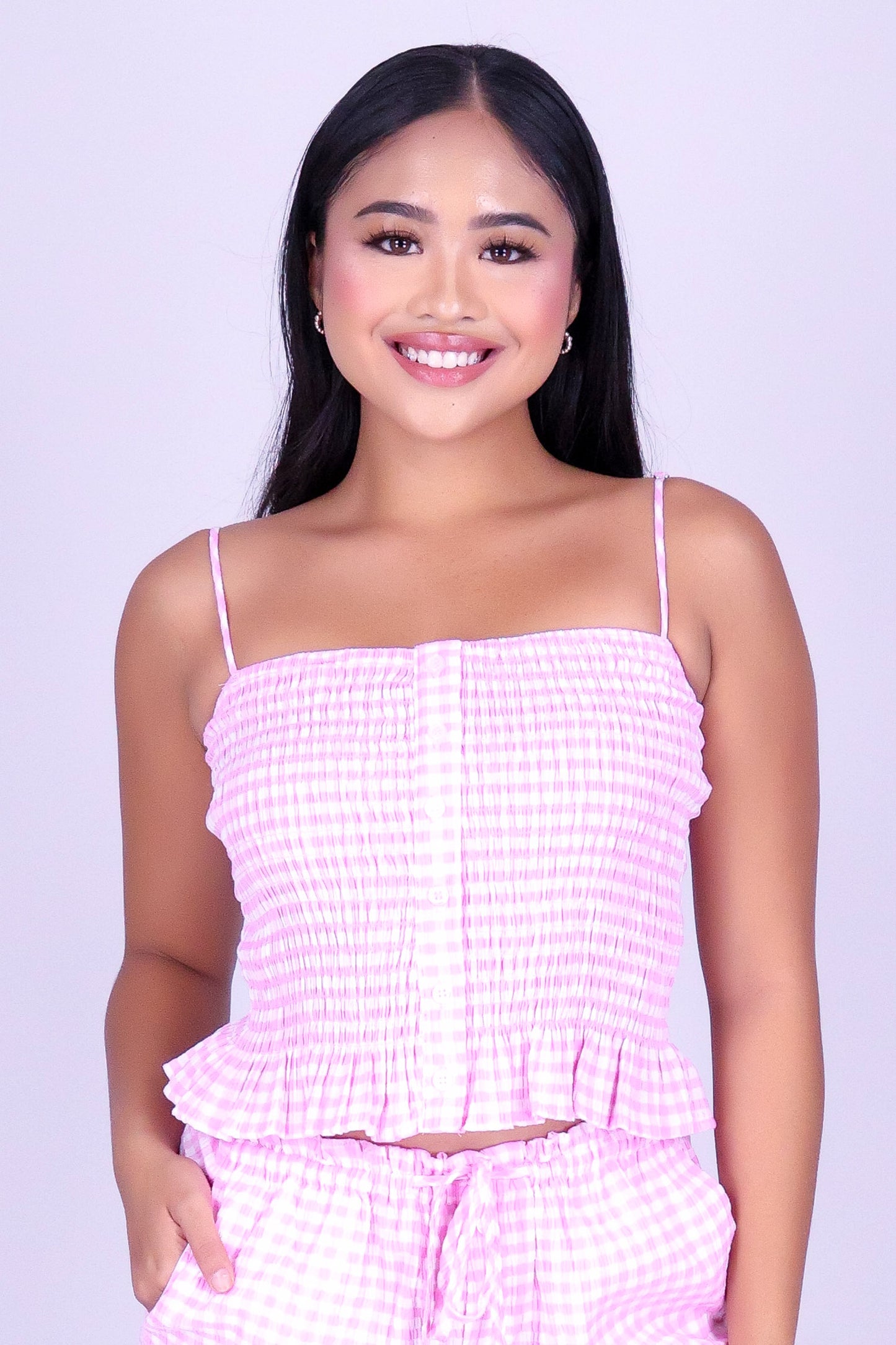 SUMMER IN CHECKS SMOCKED CROP TOP