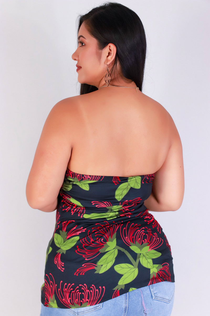 Jeans Warehouse Hawaii - PLUS PRINTED S/L - OHIA LEHUA LONG TUBE TOP | By LUZ