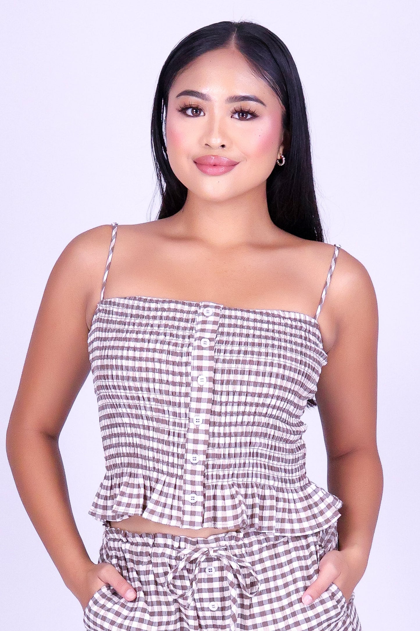 SUMMER IN CHECKS SMOCKED CROP TOP