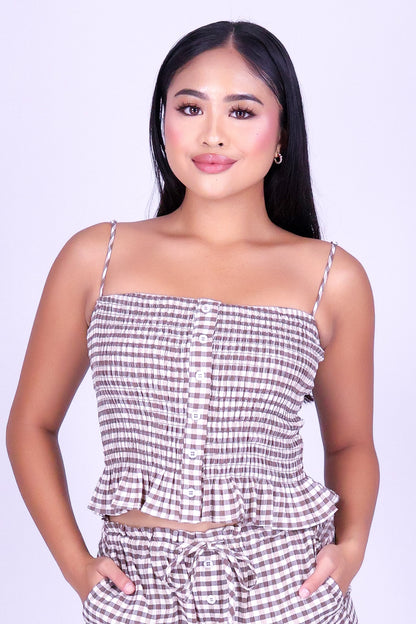 SUMMER IN CHECKS SMOCKED CROP TOP