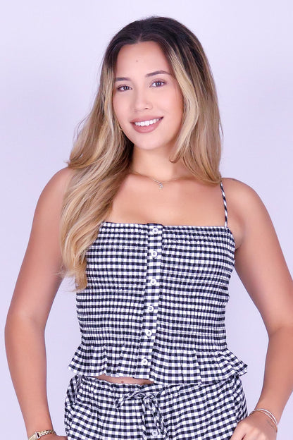 SUMMER IN CHECKS SMOCKED CROP TOP