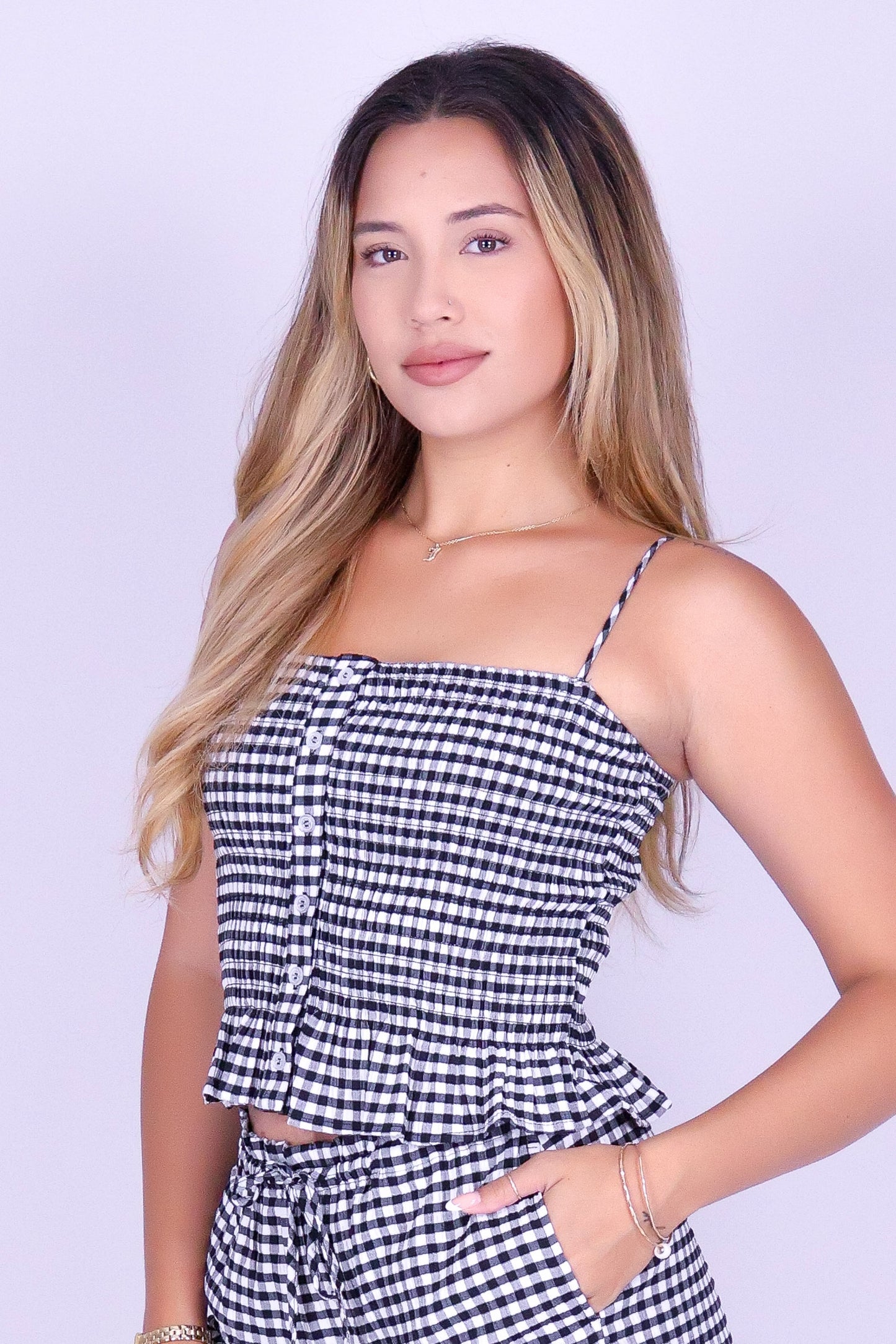 SUMMER IN CHECKS SMOCKED CROP TOP