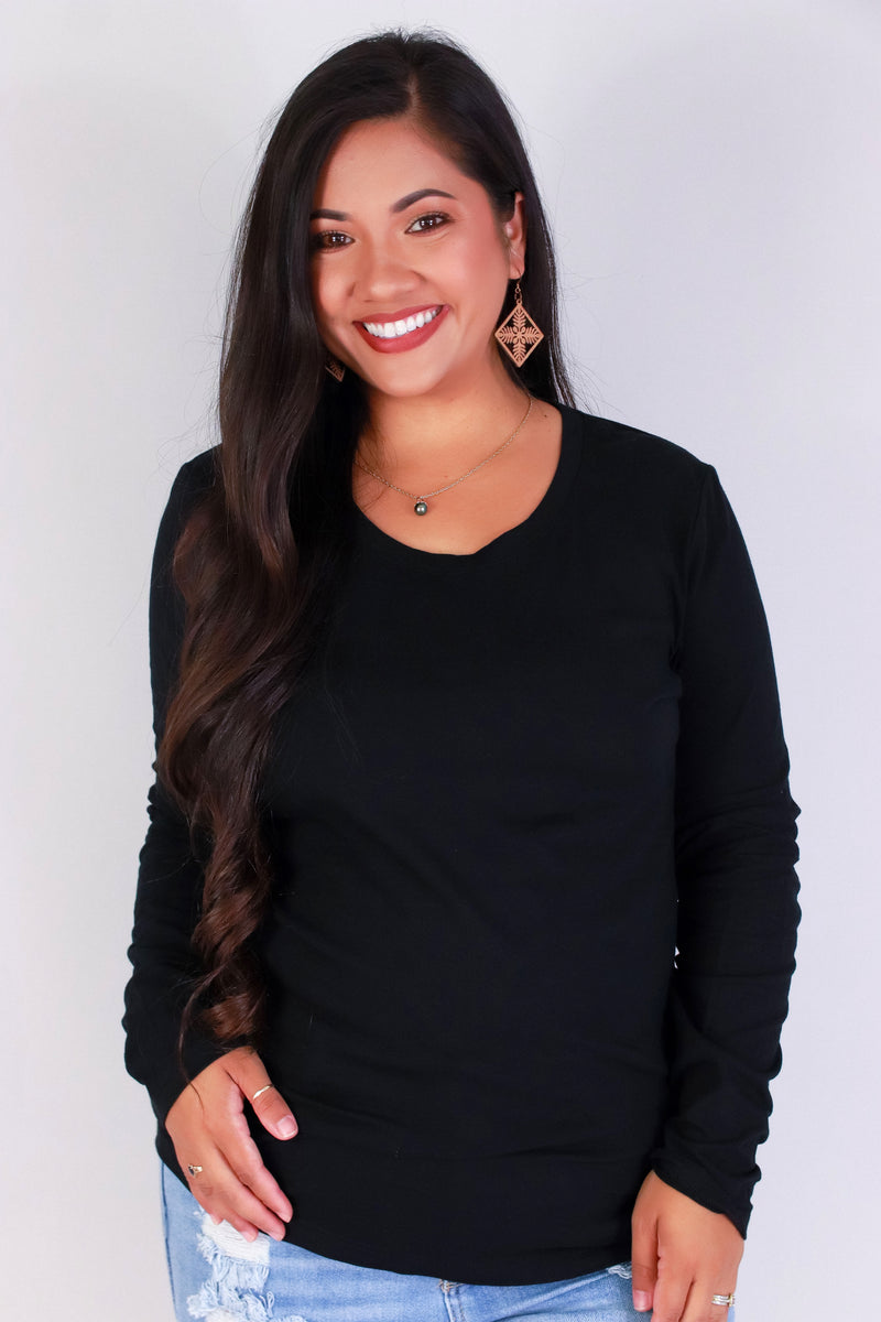 Jeans Warehouse Hawaii - PLUS BASIC LONG SLEEVE TEES - PULLING STRINGS TOP | By ROSIO