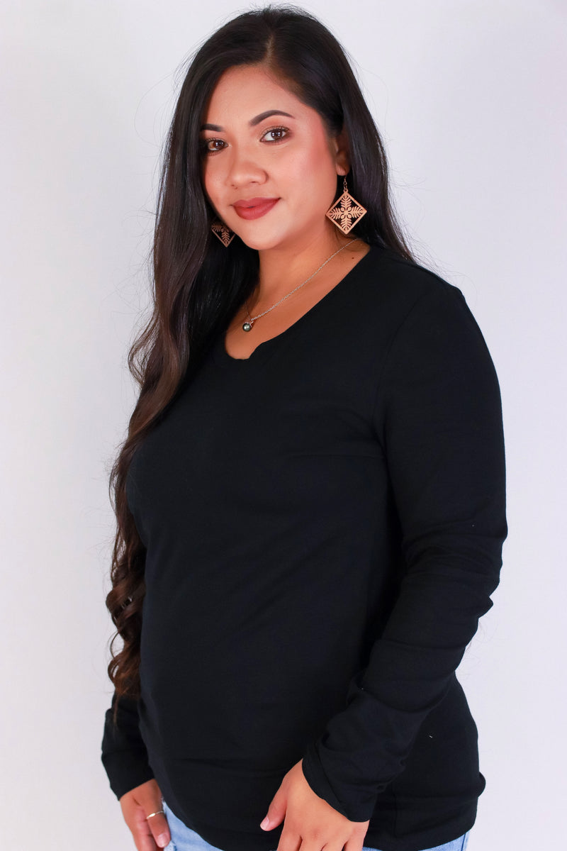 Jeans Warehouse Hawaii - PLUS BASIC LONG SLEEVE TEES - PULLING STRINGS TOP | By ROSIO