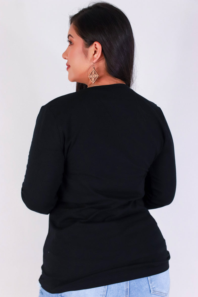Jeans Warehouse Hawaii - PLUS BASIC LONG SLEEVE TEES - PULLING STRINGS TOP | By ROSIO