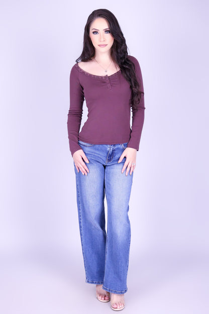 DON'T LET GO HENLEY LONG SLEEVE TOP
