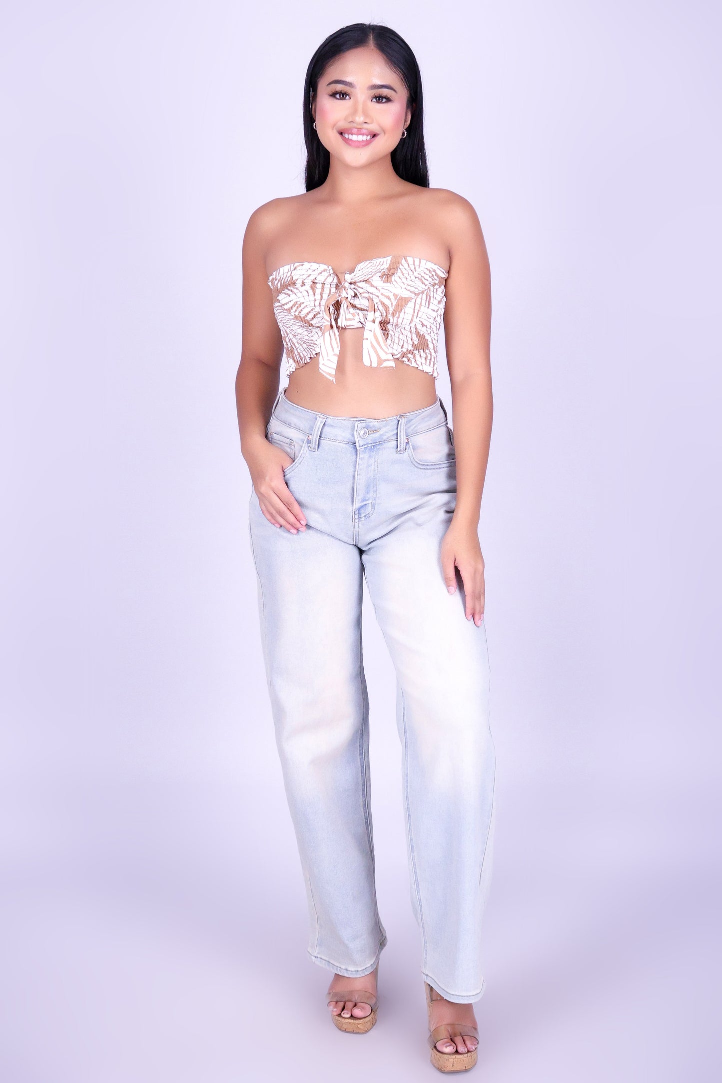 ISLAND LEAF SMOCKED TUBE TOP
