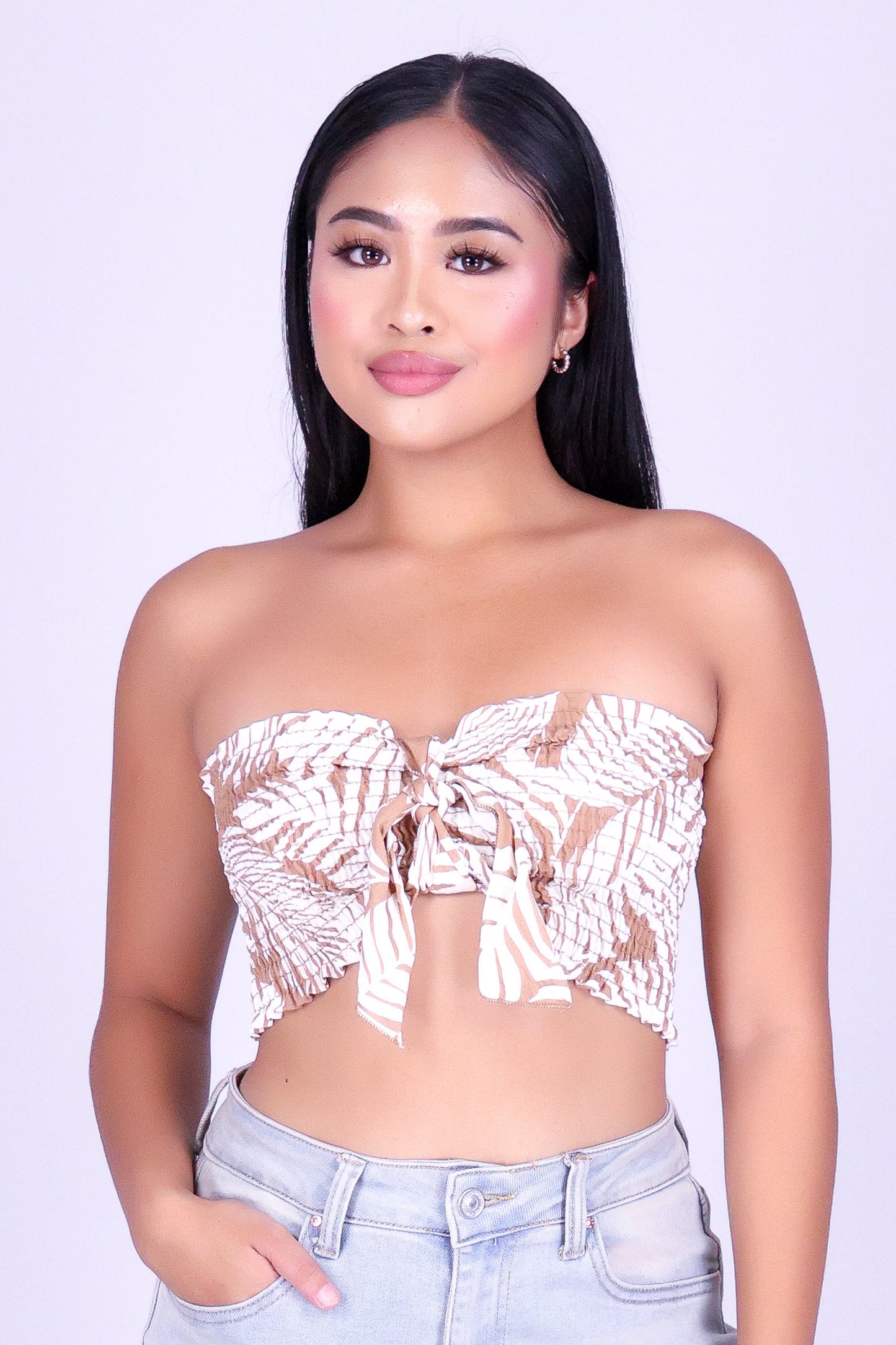 ISLAND LEAF SMOCKED TUBE TOP