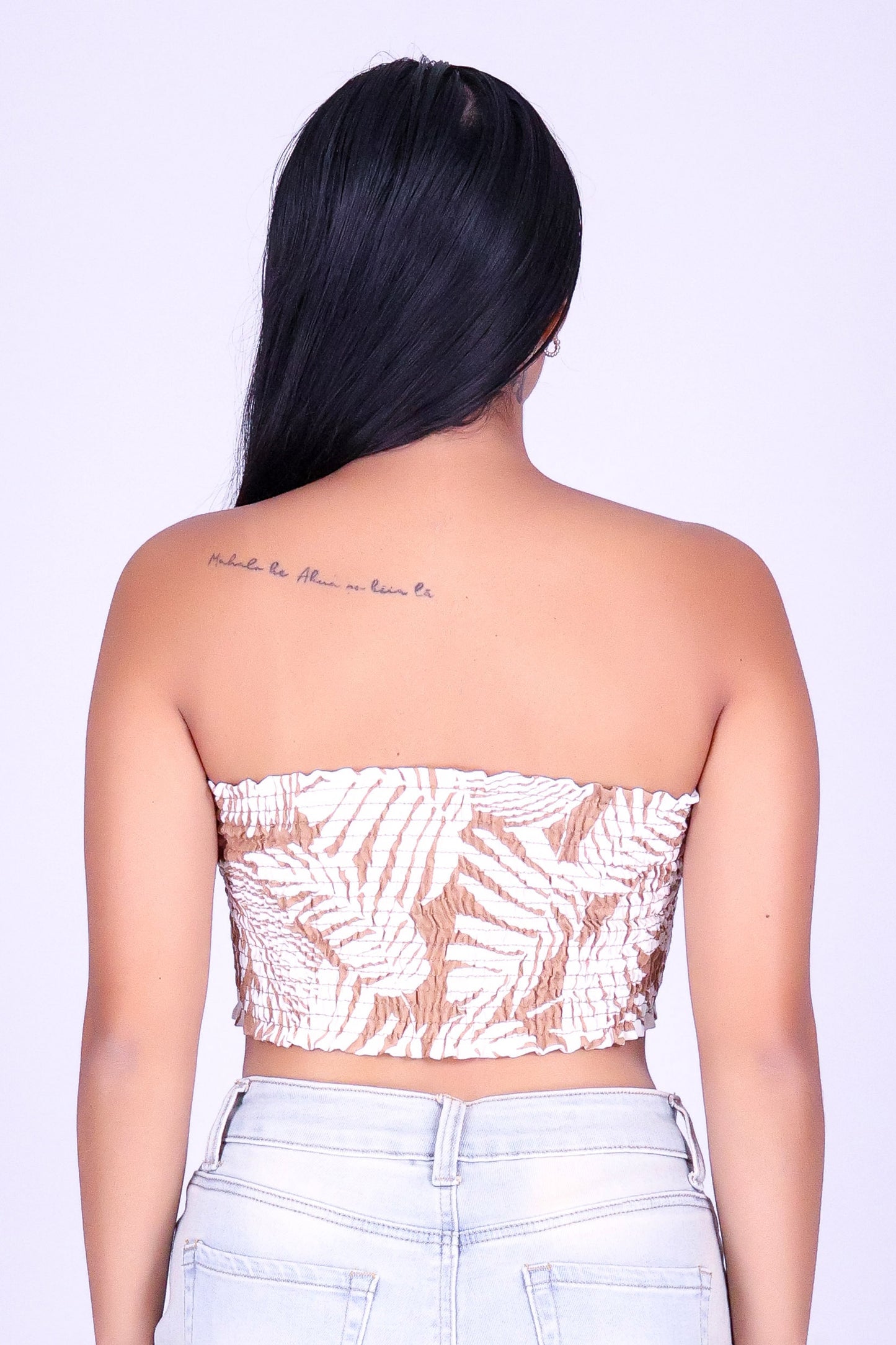 ISLAND LEAF SMOCKED TUBE TOP