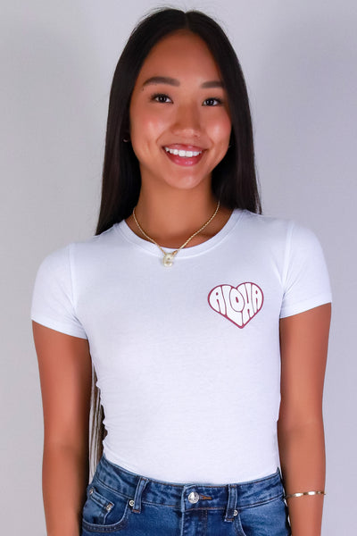 Jeans Warehouse Hawaii - S/S SCREEN - ALOHA HEART CROP TOP | By POPULAR 21