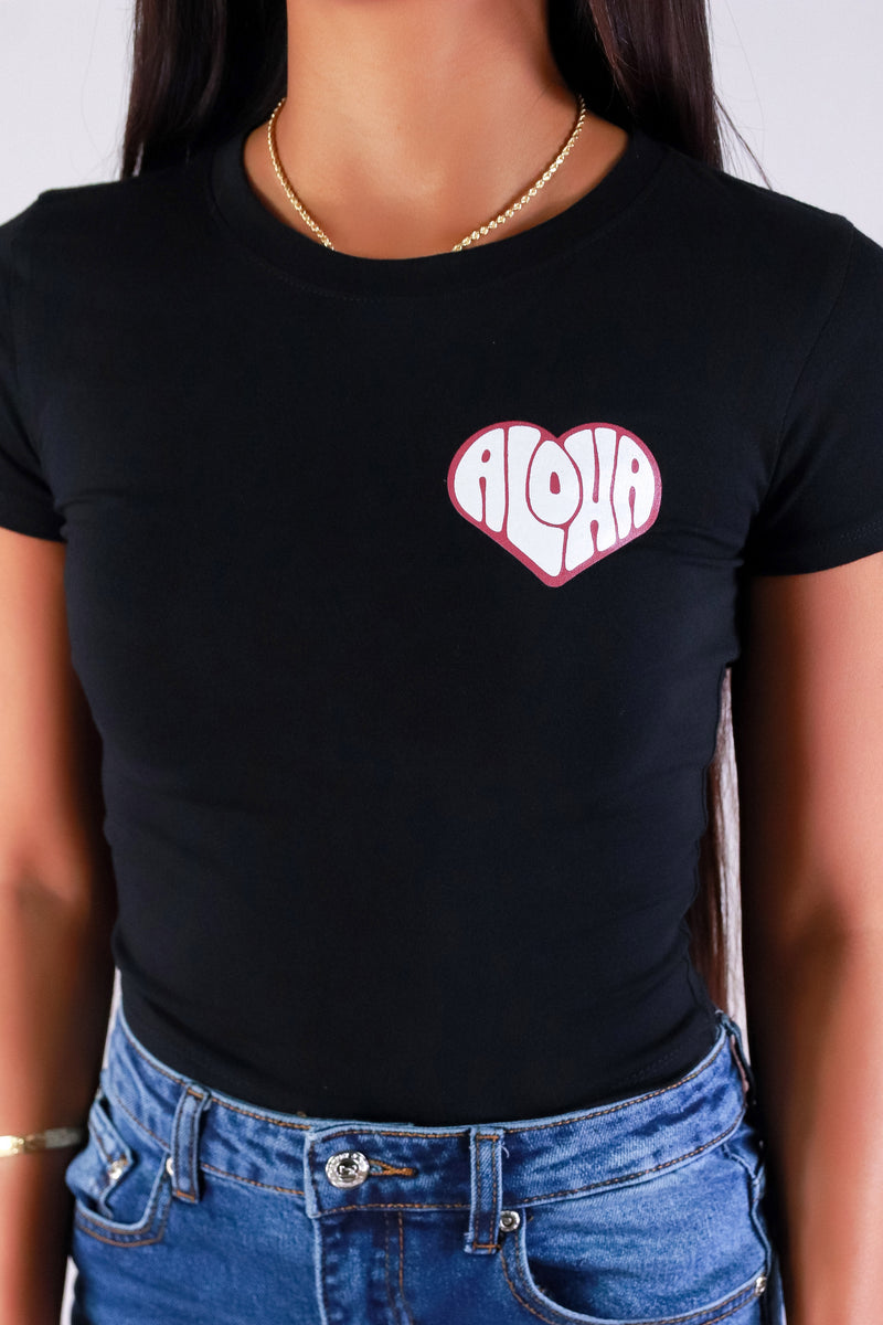Jeans Warehouse Hawaii - S/S SCREEN - ALOHA HEART CROP TOP | By POPULAR 21