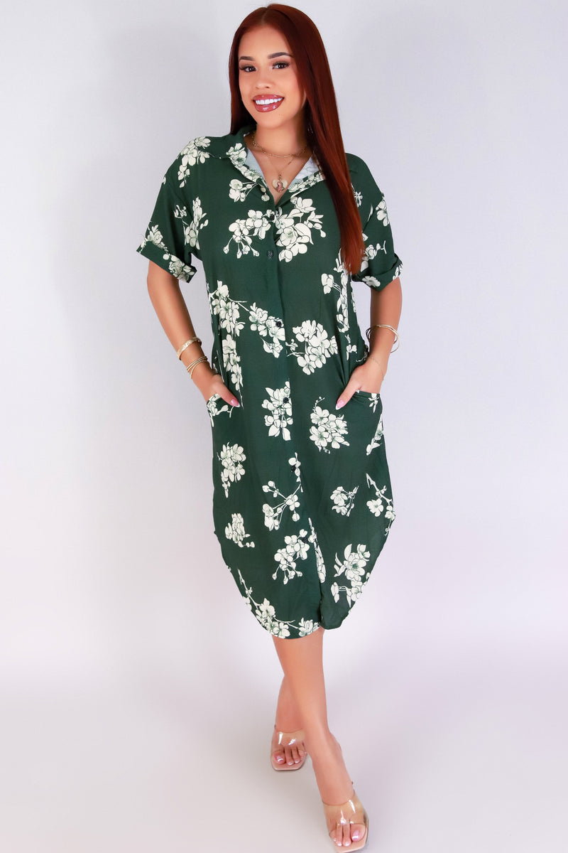 Jeans Warehouse Hawaii - SLEEVE SHORT PRINT DRESSES - SAKURA BUTTON DOWN DRESS | By LUZ