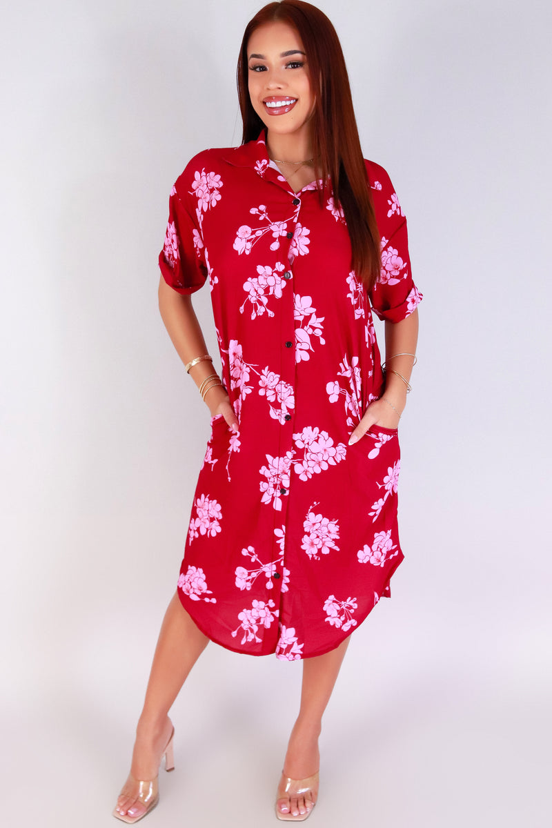 Jeans Warehouse Hawaii - SLEEVE SHORT PRINT DRESSES - SAKURA BUTTON DOWN DRESS | By LUZ