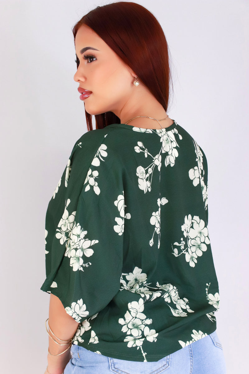 Jeans Warehouse Hawaii - S/S PRINT WOVEN DRESSY TOPS - SAKURA TWIST BOTTOM TOP | By LUZ
