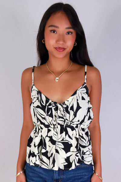 Jeans Warehouse Hawaii - TANK PRINT WOVEN CASUAL TOPS - PRESSED PETALS TOP | By STYLE TREE INC