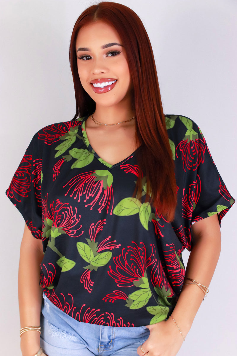 Jeans Warehouse Hawaii - SS PRINT - OHIA LEHUA DOLMAN TOP | By LUZ
