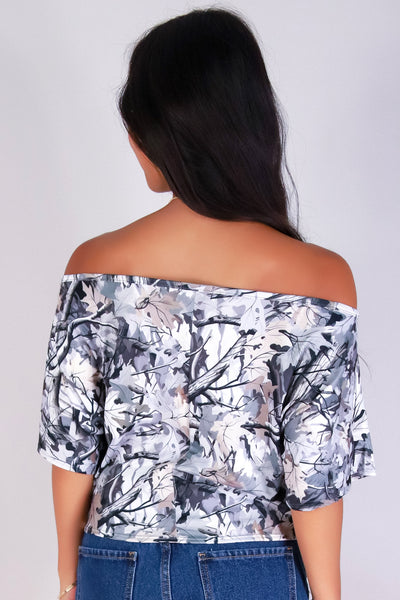 Jeans Warehouse Hawaii - SS PRINT - HUNTING CAMO OFF SHOULDER TOP | By LUZ