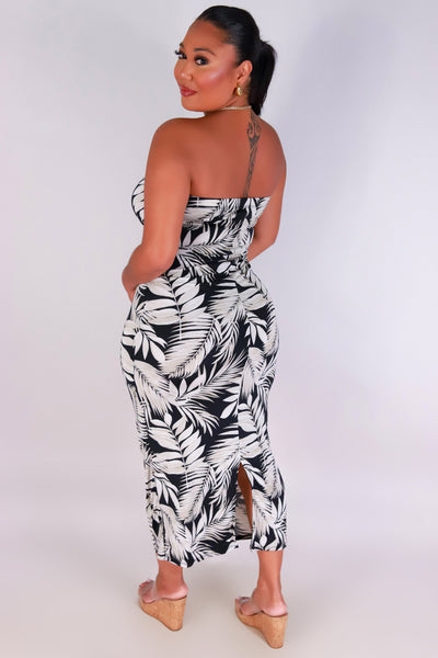 Jeans Warehouse Hawaii - PLUS PLUS KNIT PRINT DRESES - LEAFY EMOTIONS MIDI DRESS | By ZENOBIA