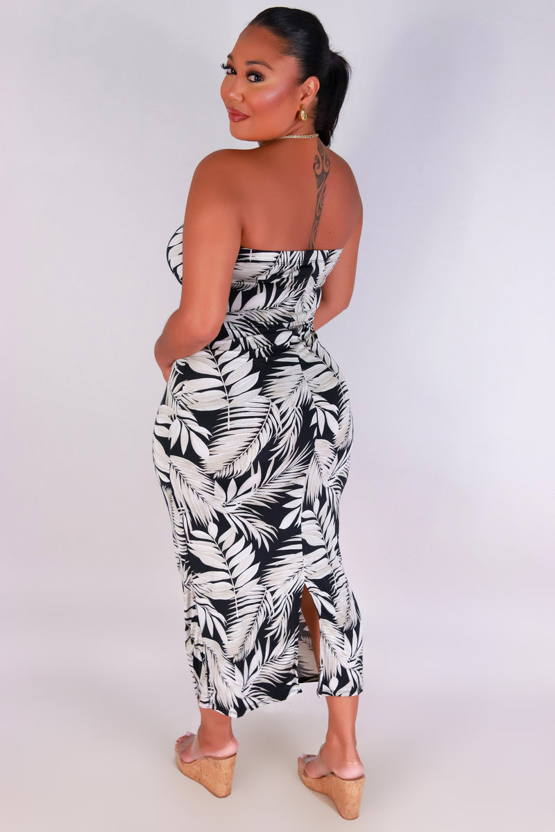 Jeans Warehouse Hawaii - PLUS PLUS KNIT PRINT DRESES - LEAFY EMOTIONS MIDI DRESS | By ZENOBIA
