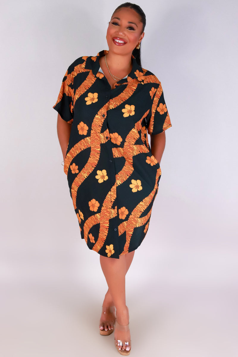Jeans Warehouse Hawaii - PLUS PLUS WOVEN PRINT DRESSES - ILIMA BUTTON DOWN DRESS | By LUZ