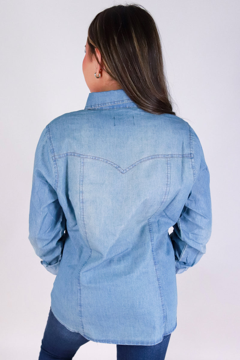 Jeans Warehouse Hawaii - L/S SOLID WOVEN CASUAL TOPS - BLUE SKIES TOP | By CI SONO/CAVALINI