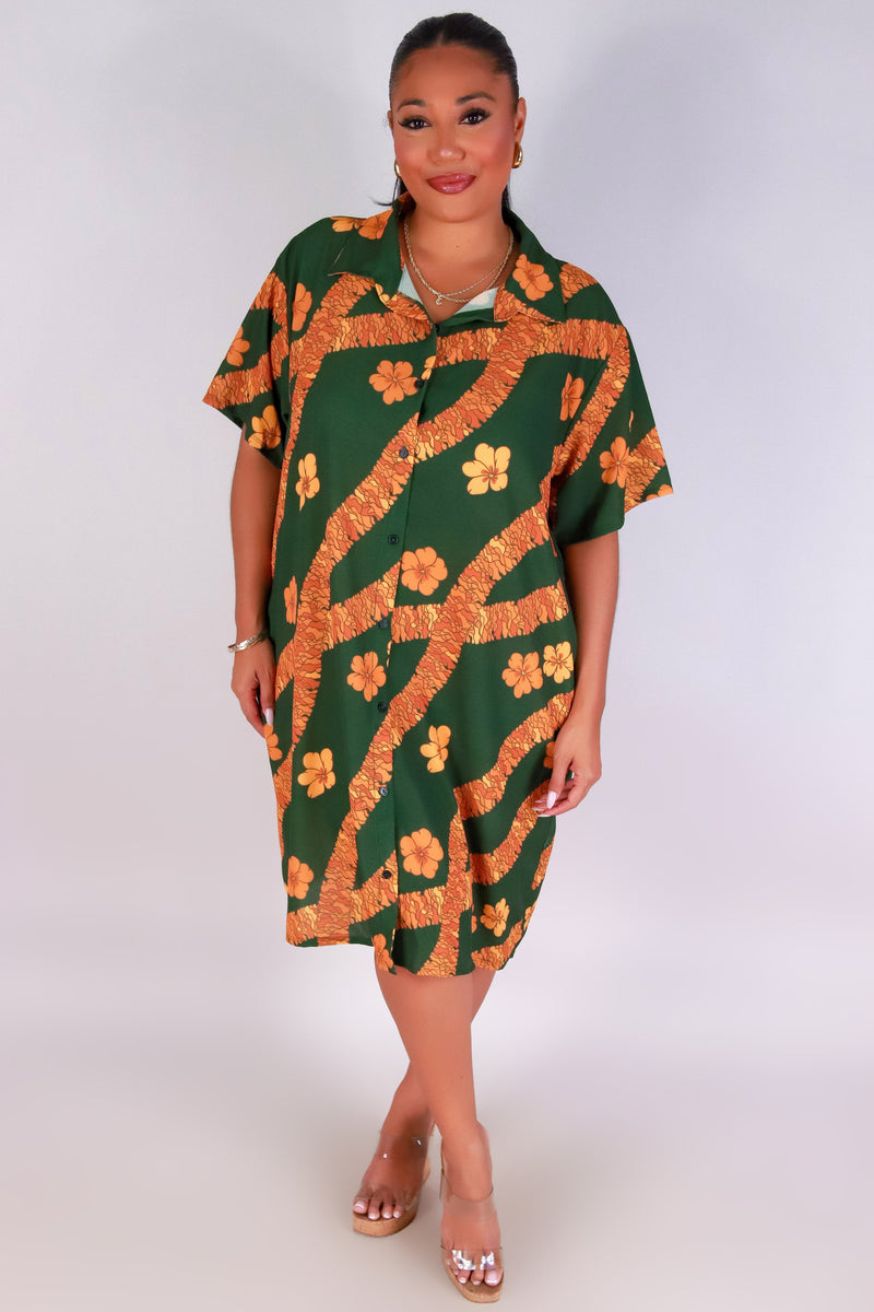 Jeans Warehouse Hawaii - PLUS PLUS WOVEN PRINT DRESSES - ILIMA BUTTON DOWN DRESS | By LUZ