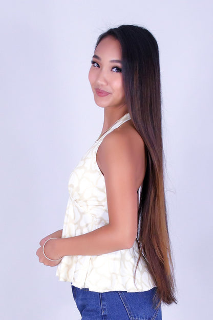 WAVY HIBISCUS TIE HALTER TOP