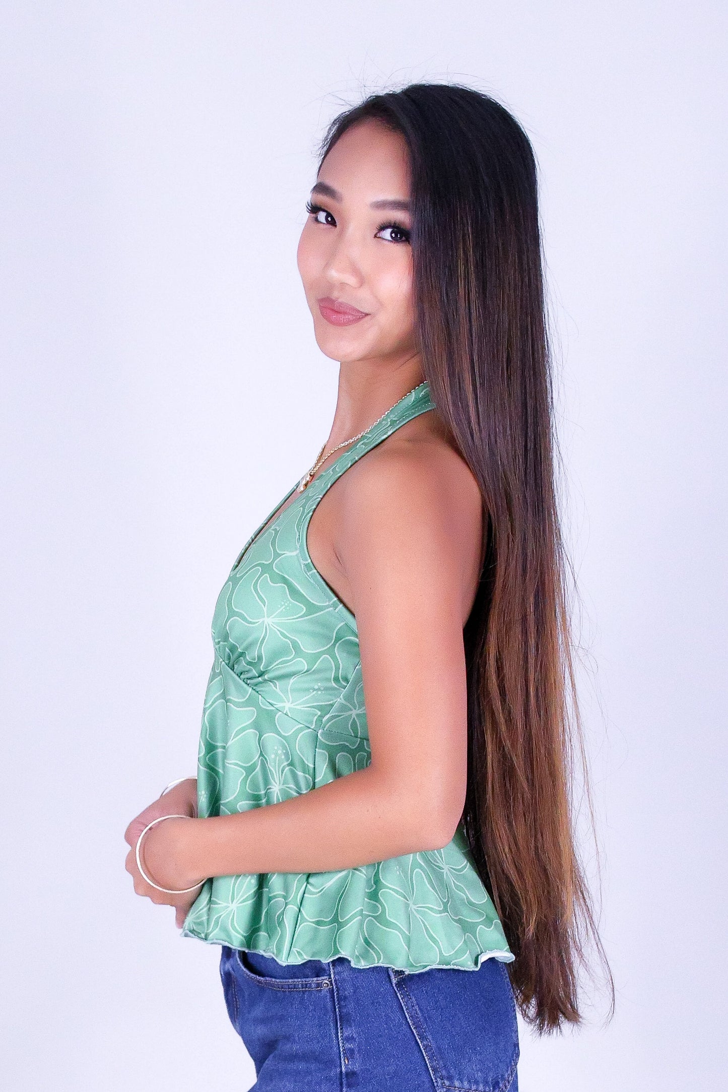 WAVY HIBISCUS TIE HALTER TOP