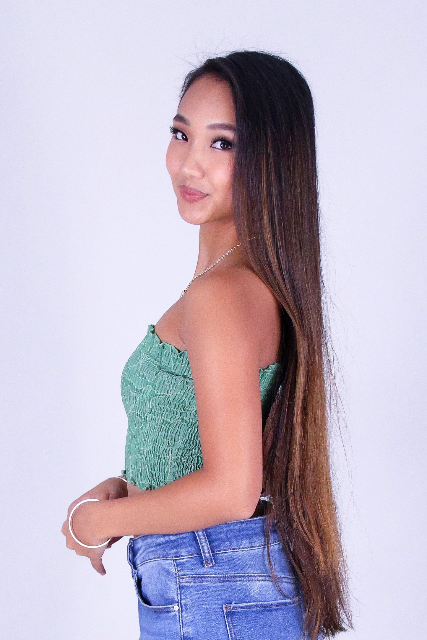 WAVY HIBISCUS SMOCKED CROP TUBE TOP