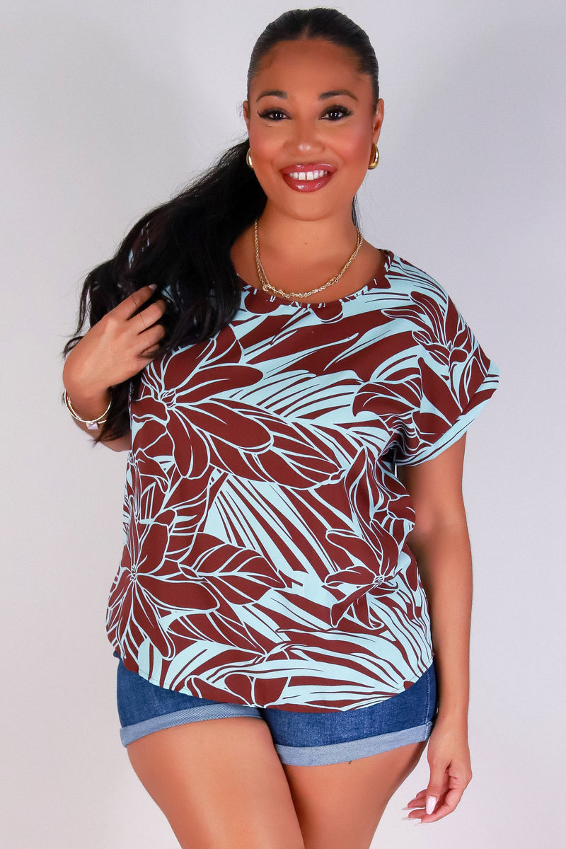 Jeans Warehouse Hawaii - PLUS S/S PRINT WOVEN TOPS - CUFF ME CUTIE TOP | By ZENOBIA