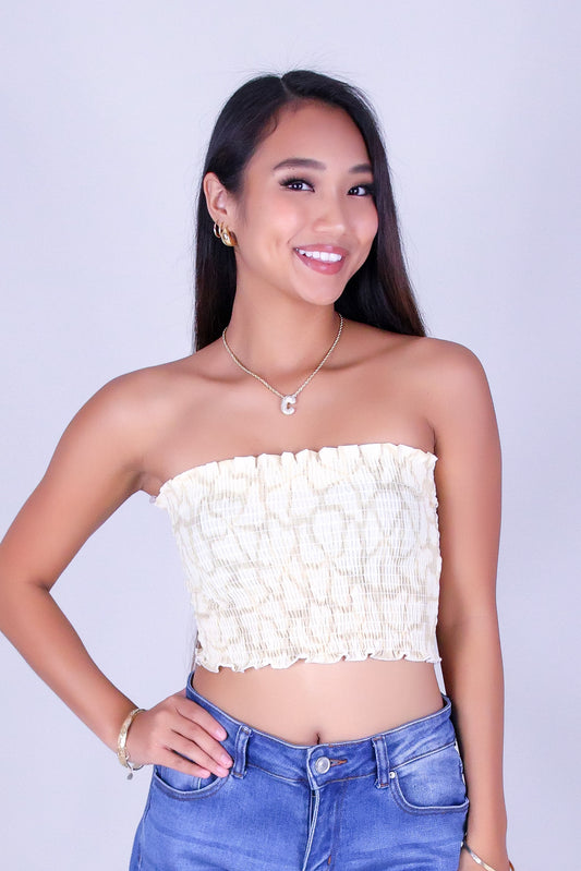 WAVY HIBISCUS SMOCKED CROP TUBE TOP