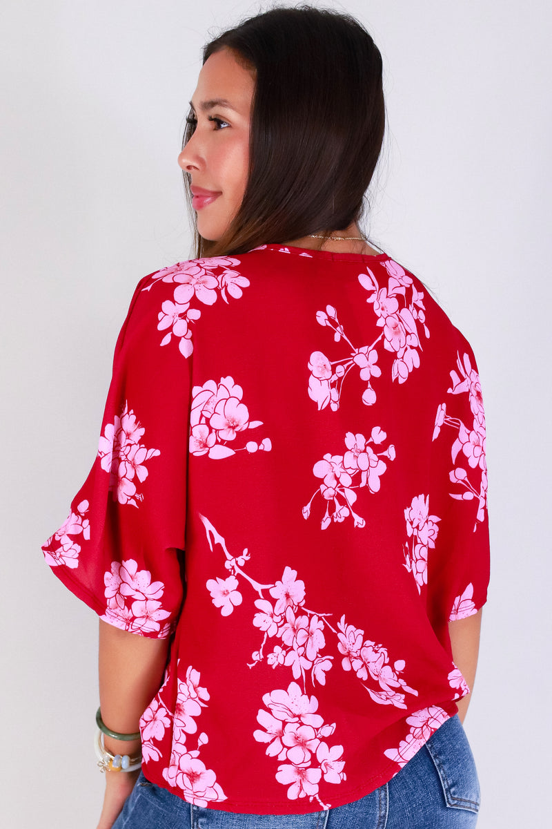 Jeans Warehouse Hawaii - S/S PRINT WOVEN DRESSY TOPS - SAKURA TWIST BOTTOM TOP | By LUZ