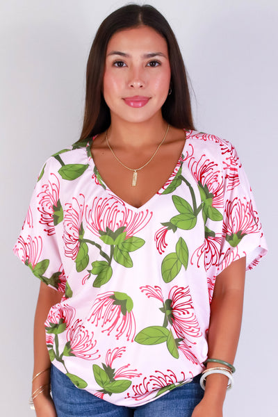 Jeans Warehouse Hawaii - SS PRINT - OHIA LEHUA DOLMAN TOP | By LUZ