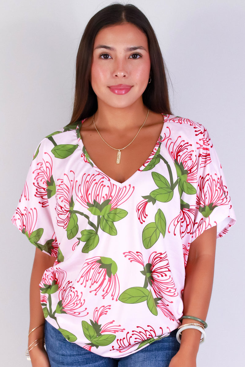 Jeans Warehouse Hawaii - SS PRINT - OHIA LEHUA DOLMAN TOP | By LUZ