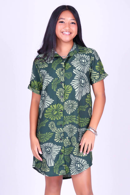 ISLAND OPIHI SHELLS BUTTON DOWN DRESS | KIDS SIZE 2-16