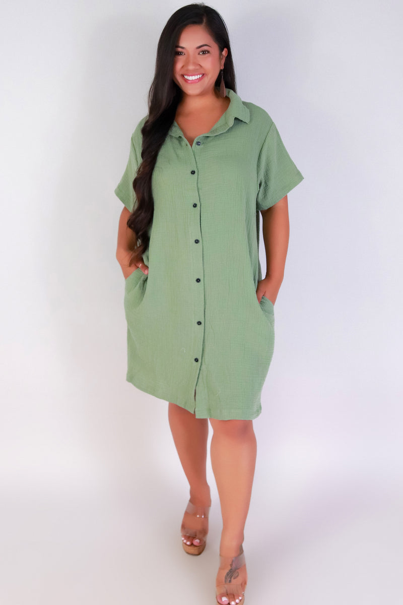 Jeans Warehouse Hawaii - PLUS PLUS WOVEN SOLID DRESSES - EVERYDAY BUTTON-DOWN DRESS | By LUZ