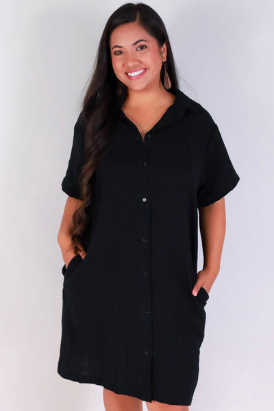 Jeans Warehouse Hawaii - PLUS PLUS WOVEN SOLID DRESSES - EVERYDAY BUTTON-DOWN DRESS | By LUZ