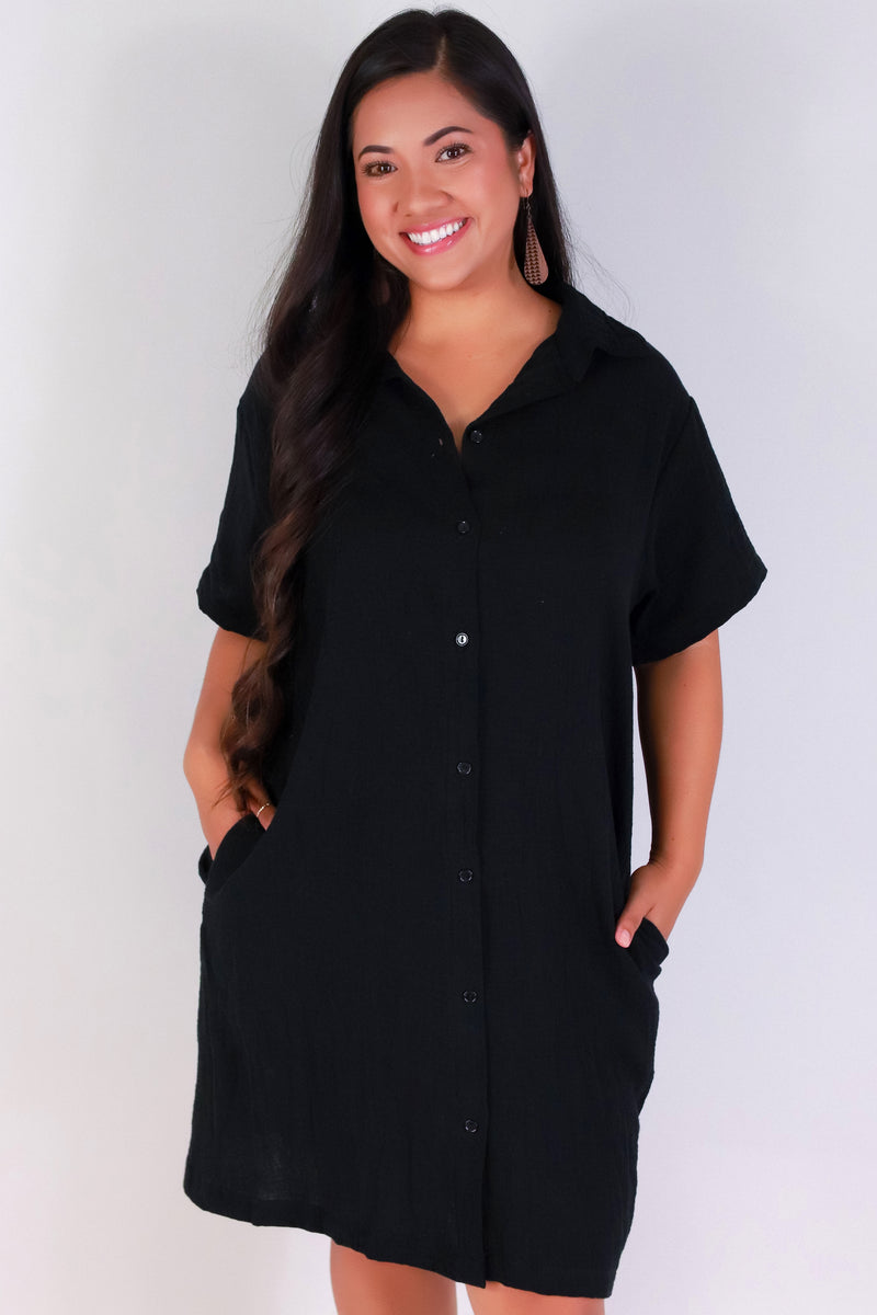 Jeans Warehouse Hawaii - PLUS PLUS WOVEN SOLID DRESSES - EVERYDAY BUTTON-DOWN DRESS | By LUZ